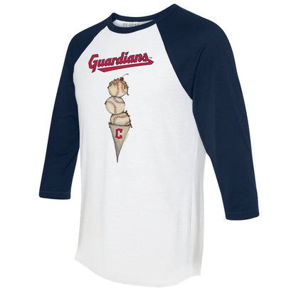 Cleveland Guardians Tiny Turnip Unisex Triple Scoop 3/4-Sleeve Raglan T-Shirt - White/Navy