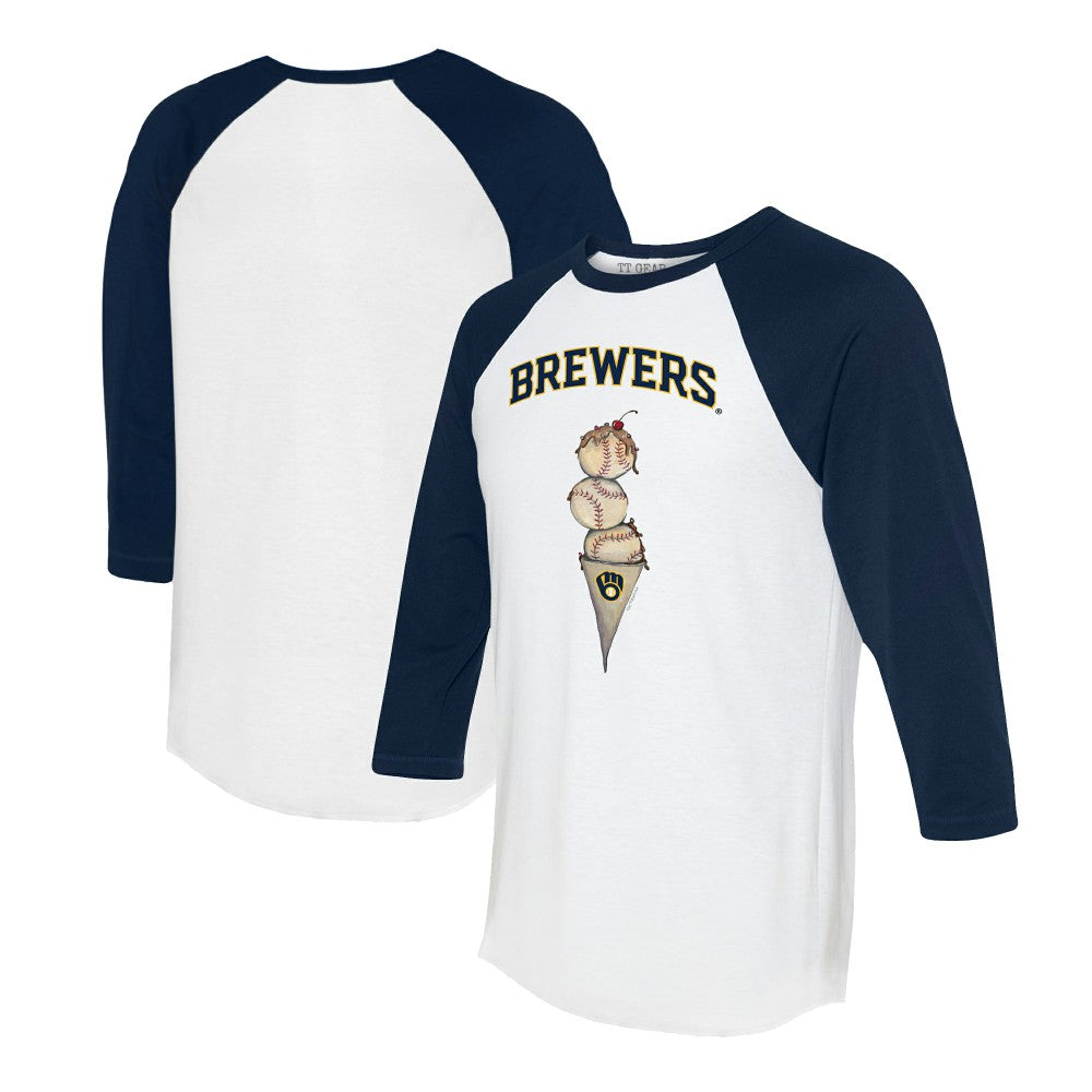 Milwaukee Brewers Tiny Turnip Unisex Triple Scoop 3/4-Sleeve Raglan T-Shirt - White/Navy