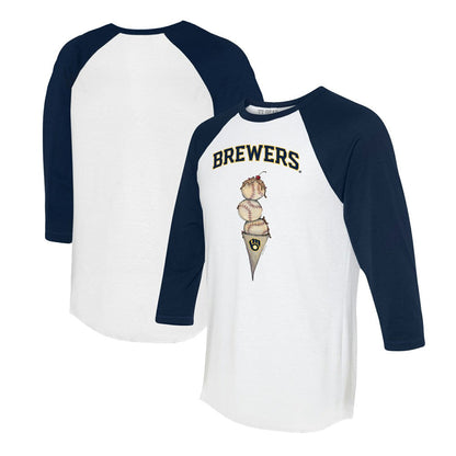Milwaukee Brewers Tiny Turnip Unisex Triple Scoop 3/4-Sleeve Raglan T-Shirt - White/Navy