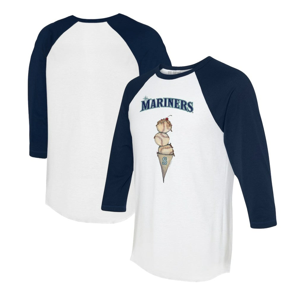 Seattle Mariners Tiny Turnip Unisex Triple Scoop 3/4-Sleeve Raglan T-Shirt - White/Navy