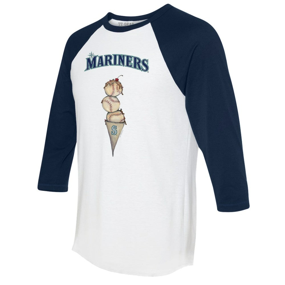 Seattle Mariners Tiny Turnip Unisex Triple Scoop 3/4-Sleeve Raglan T-Shirt - White/Navy