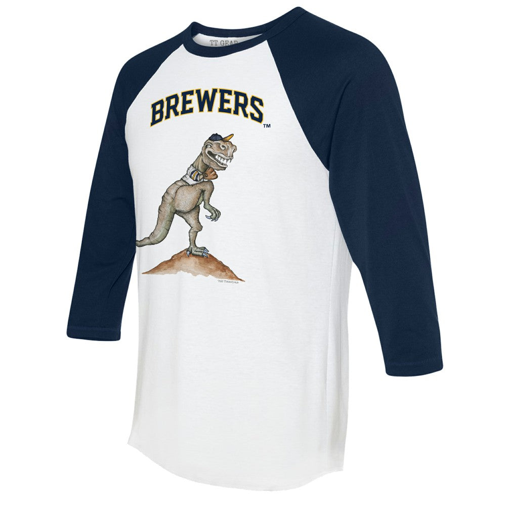 Milwaukee Brewers Tiny Turnip Unisex TT Rex 3/4-Sleeve Raglan T-Shirt - White/Navy