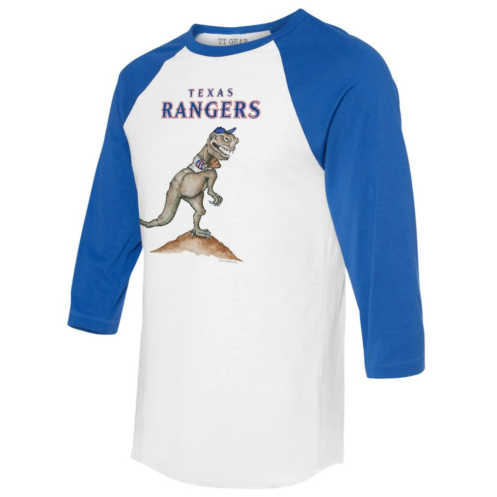 Texas Rangers Tiny Turnip Unisex TT Rex 3/4-Sleeve Raglan T-Shirt - White/Royal