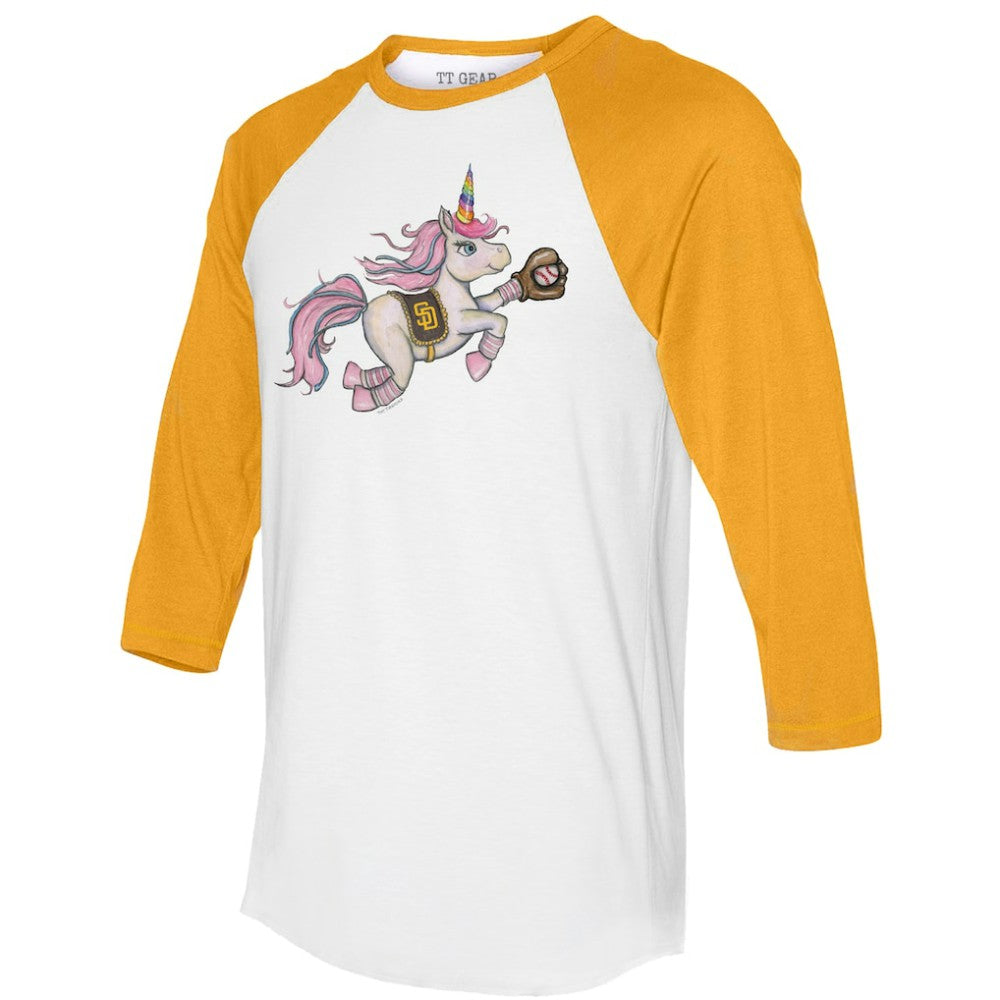 San Diego Padres Tiny Turnip Unisex Unicorn 3/4-Sleeve Raglan T-Shirt - White/Gold