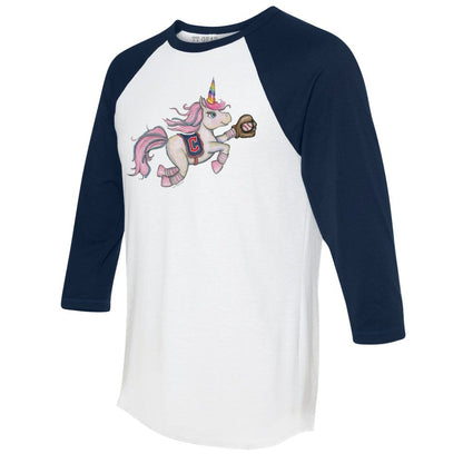Cleveland Guardians Tiny Turnip Unisex Unicorn 3/4-Sleeve Raglan T-Shirt - White/Navy