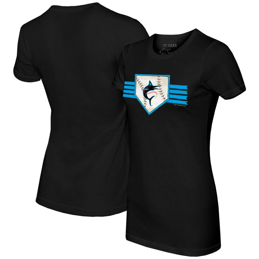 Miami Marlins Tiny Turnip Women's Base Stripe T-Shirt - Black
