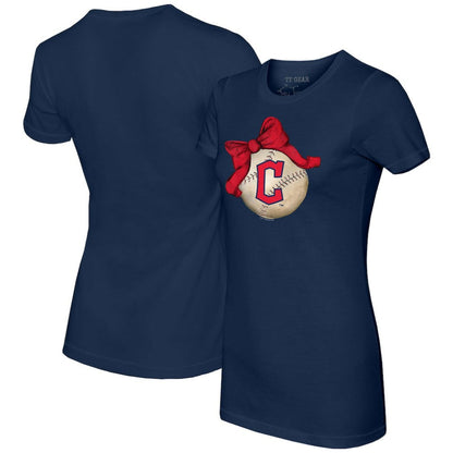 Cleveland Guardians Tiny Turnip Women's Baseball Bow T-Shirt - Navy