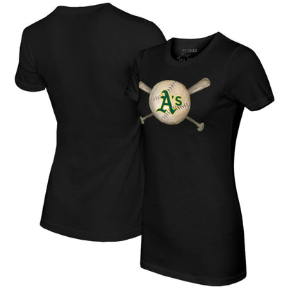 Athletics Tiny Turnip Women's Baseball Cross Bats T-Shirt - Black