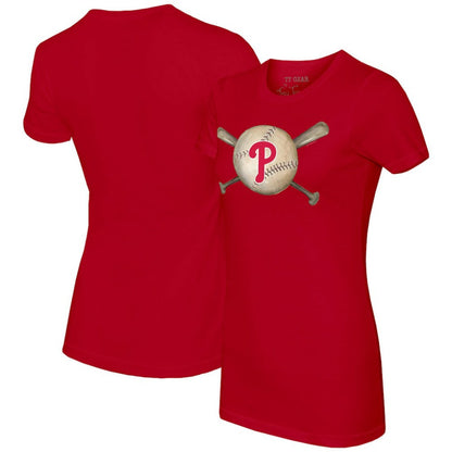 Philadelphia Phillies Tiny Turnip Women's Baseball Cross Bats T-Shirt - Red