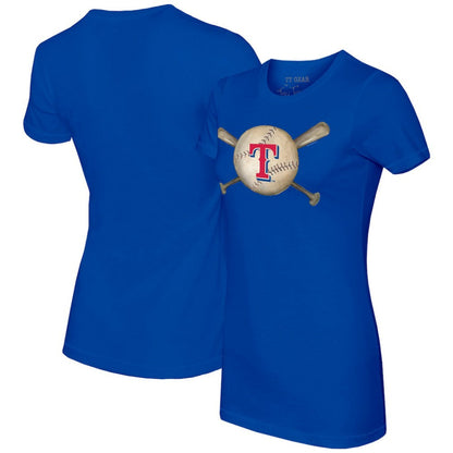 Texas Rangers Tiny Turnip Women's Baseball Cross Bats T-Shirt - Royal