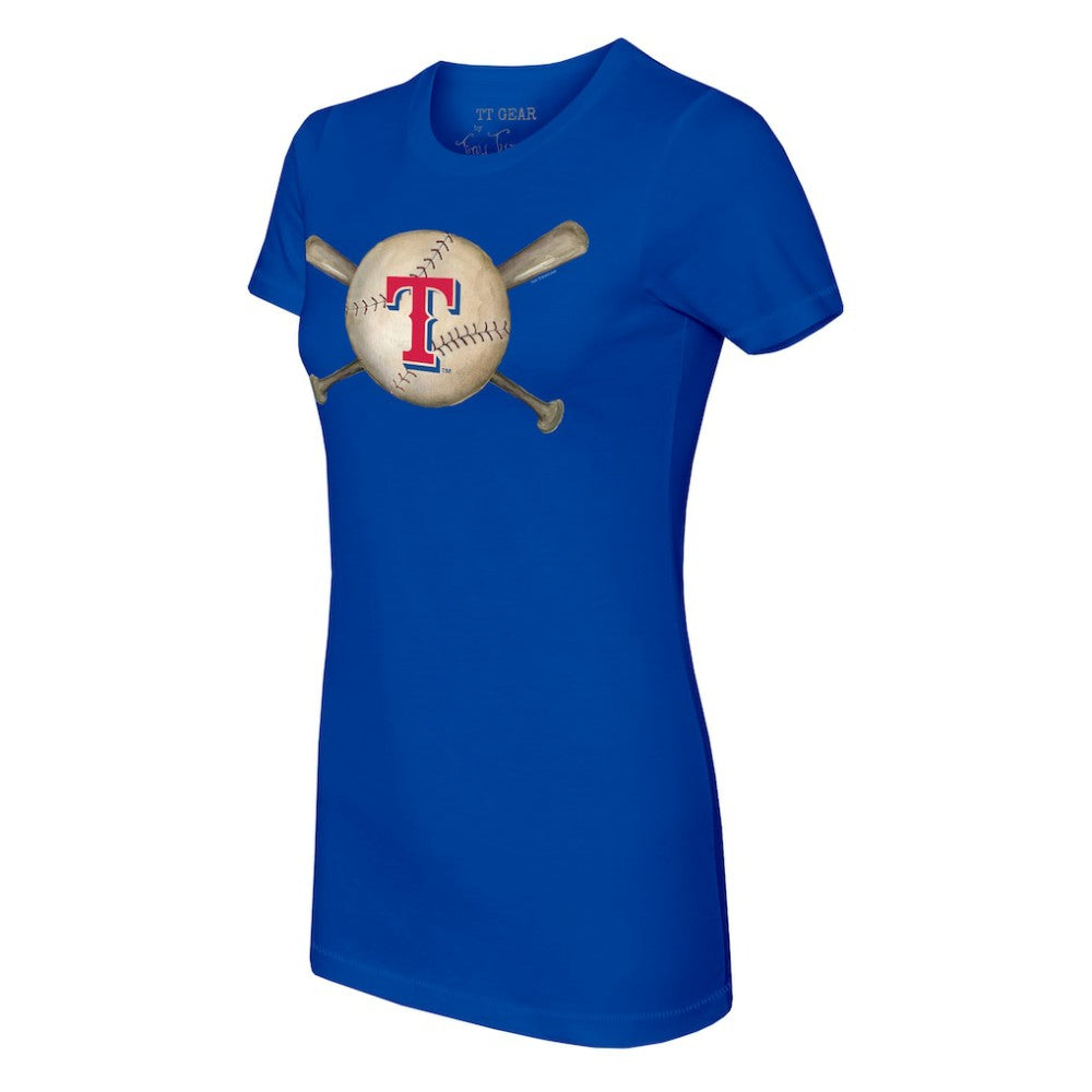 Texas Rangers Tiny Turnip Women's Baseball Cross Bats T-Shirt - Royal
