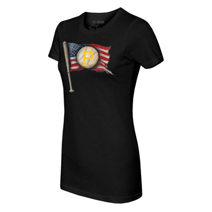 Pittsburgh Pirates Tiny Turnip Women's Baseball Flag T-Shirt - Black