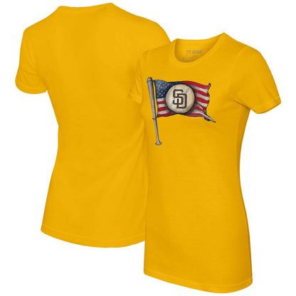 San Diego Padres Tiny Turnip Women's Baseball Flag T-Shirt - Gold