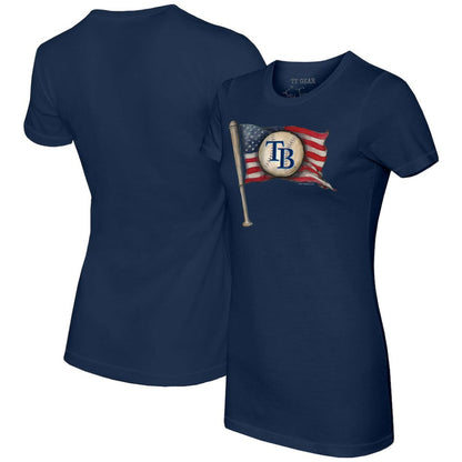 Tampa Bay Rays Tiny Turnip Women's Baseball Flag T-Shirt - Navy