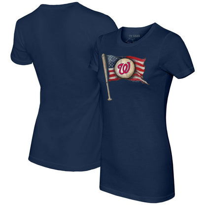 Washington Nationals Tiny Turnip Women's Baseball Flag T-Shirt - Navy
