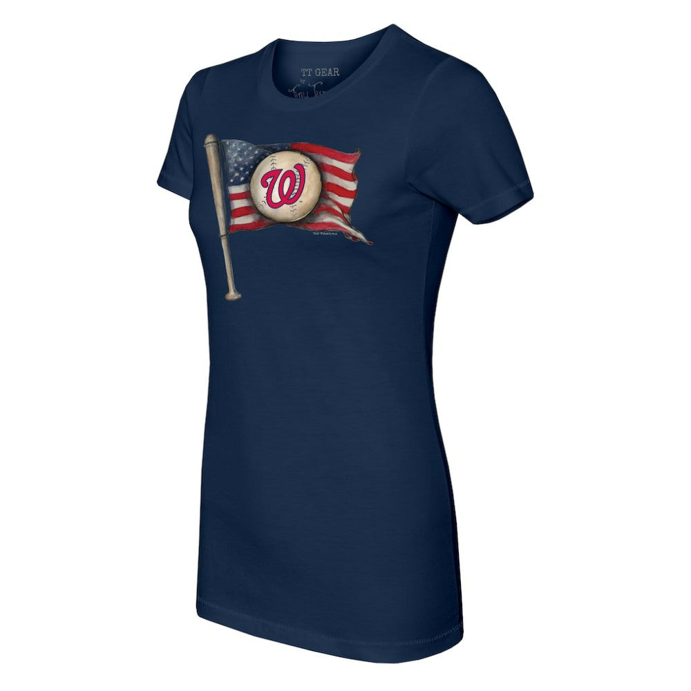 Washington Nationals Tiny Turnip Women's Baseball Flag T-Shirt - Navy
