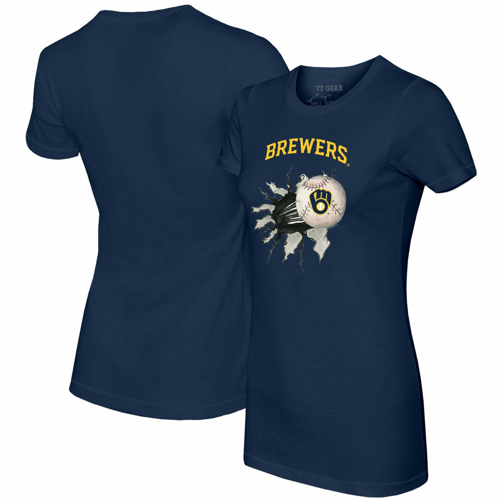 Milwaukee Brewers Tiny Turnip Women's Baseball Tear T-Shirt - Navy