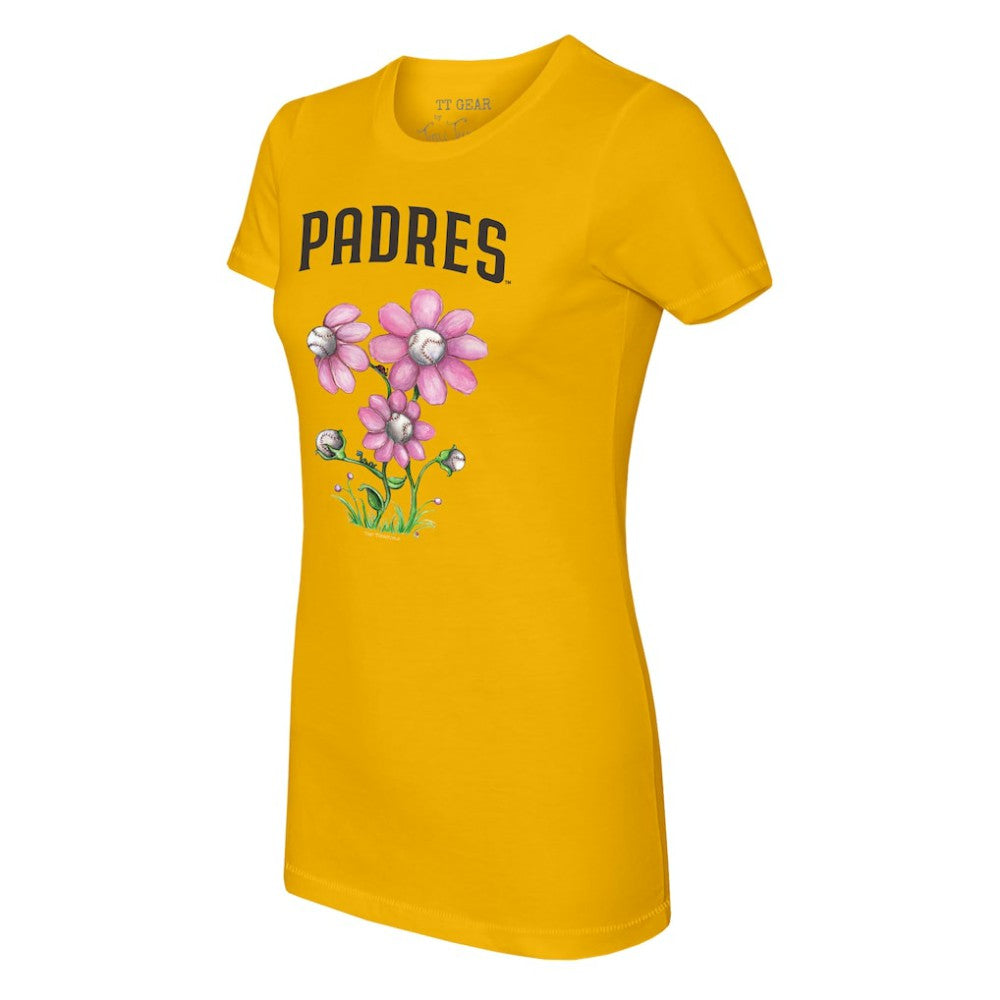 San Diego Padres Tiny Turnip Women's Blooming Baseballs T-Shirt - Gold