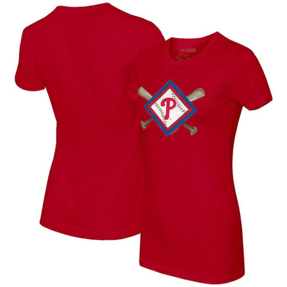 Philadelphia Phillies Tiny Turnip Women's Diamond Cross Bats T-Shirt - Red