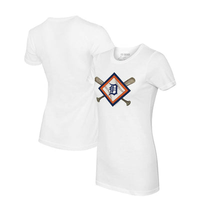 Detroit Tigers Tiny Turnip Women's Diamond Cross Bats T-Shirt - White