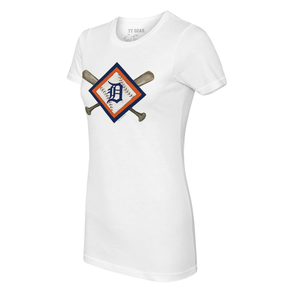 Detroit Tigers Tiny Turnip Women's Diamond Cross Bats T-Shirt - White