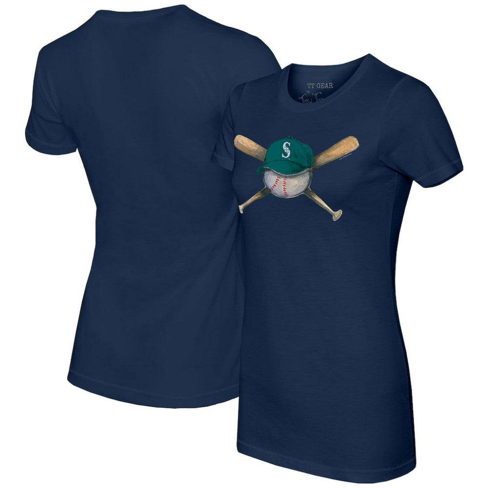Seattle Mariners Tiny Turnip Women's Hat Crossbats T-Shirt - Navy