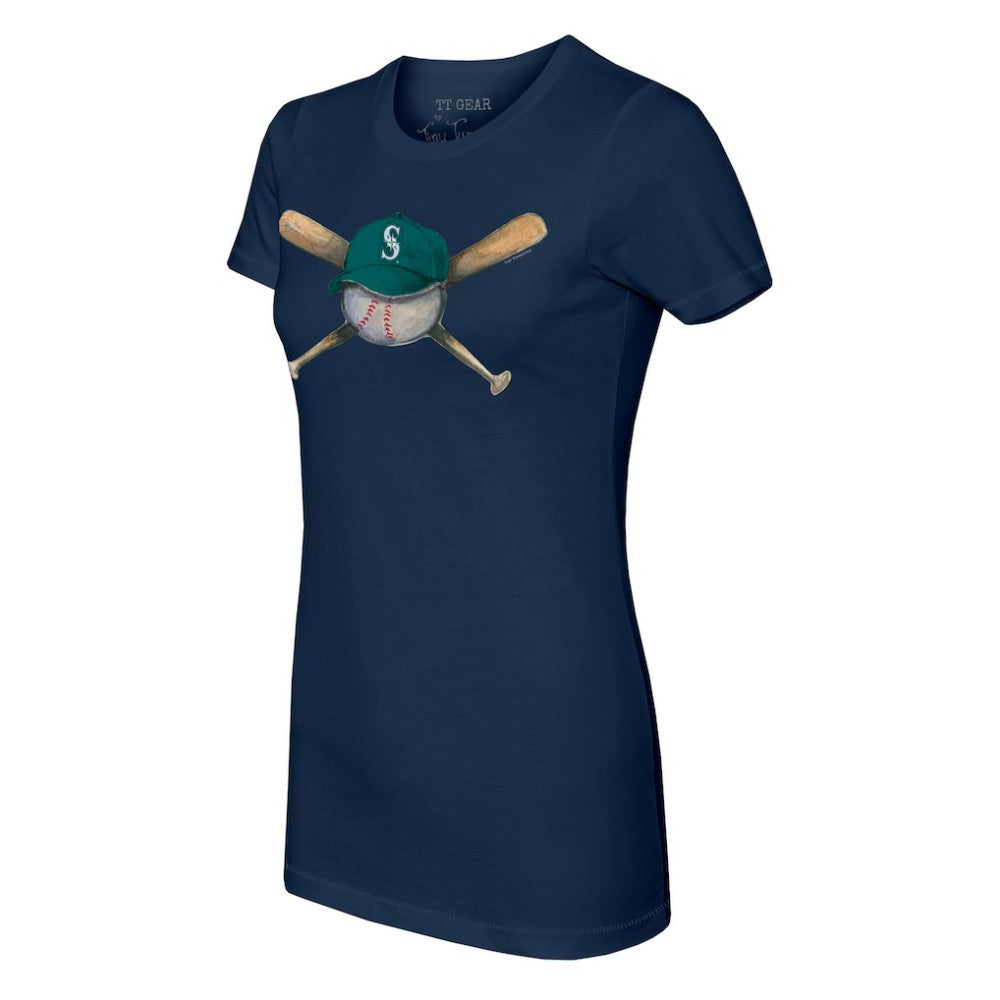 Seattle Mariners Tiny Turnip Women's Hat Crossbats T-Shirt - Navy
