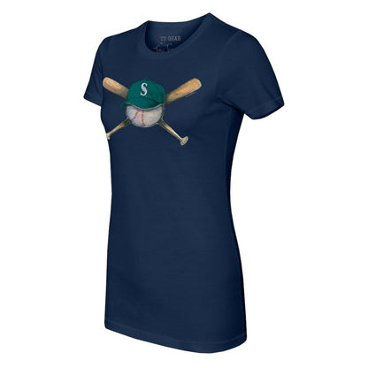Seattle Mariners Tiny Turnip Women's Hat Crossbats T-Shirt - Navy