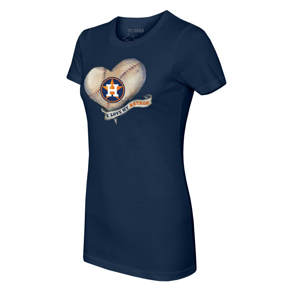 Houston Astros Tiny Turnip Women's Heart Banner T-Shirt - Navy