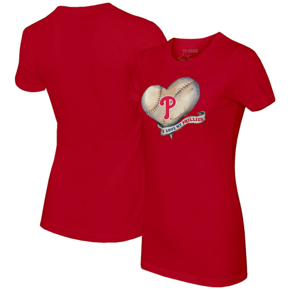 Philadelphia Phillies Tiny Turnip Women's Heart Banner T-Shirt - Red