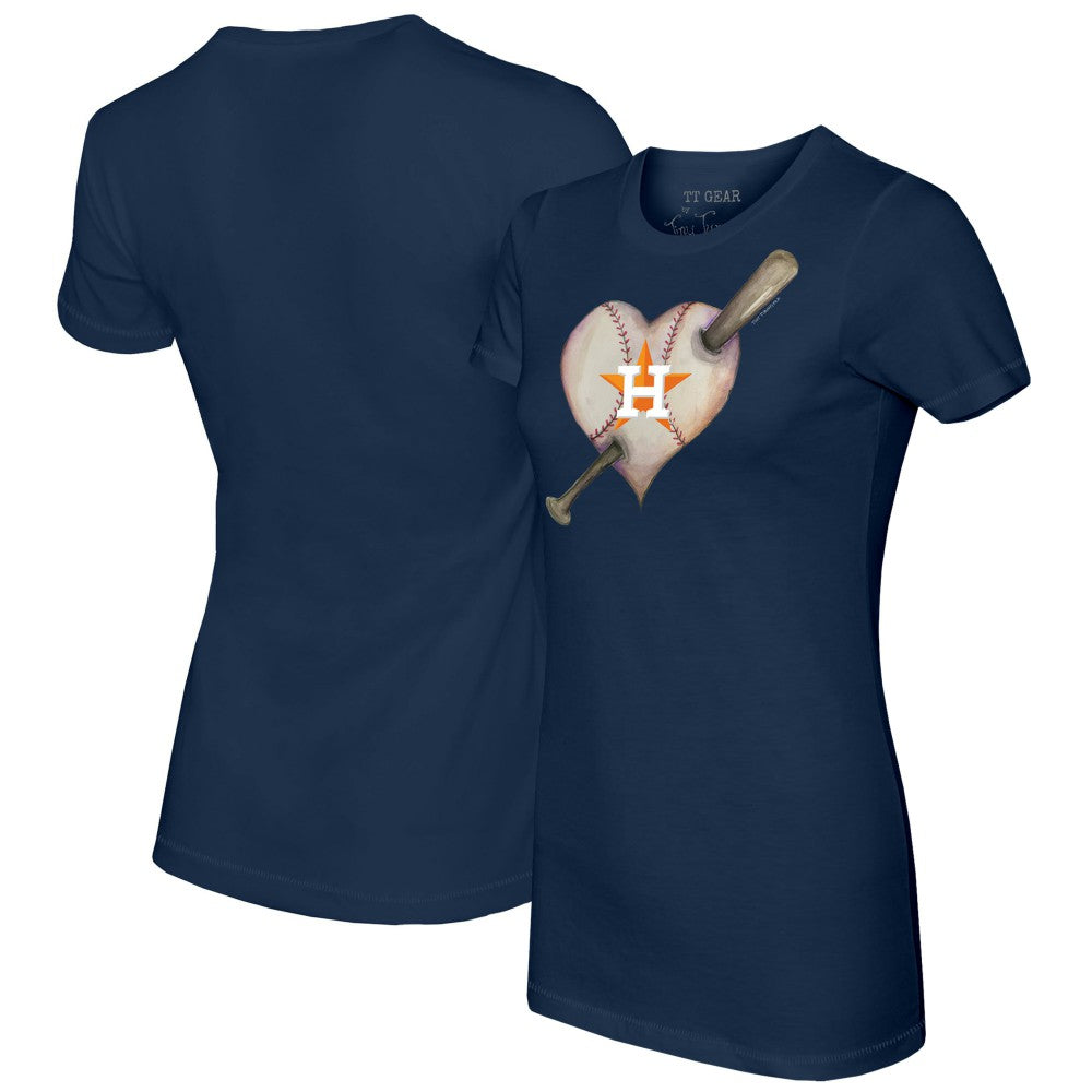 Houston Astros Tiny Turnip Women's Heart Bat T-Shirt - Navy