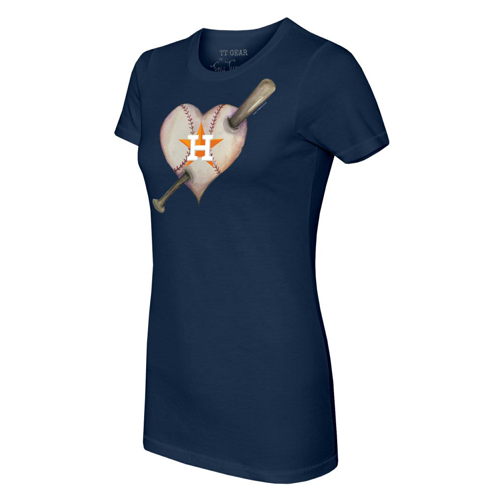 Houston Astros Tiny Turnip Women's Heart Bat T-Shirt - Navy
