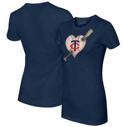 Minnesota Twins Tiny Turnip Women's Heart Bat T-Shirt - Navy
