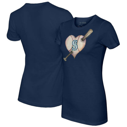 Seattle Mariners Tiny Turnip Women's Heart Bat T-Shirt - Navy