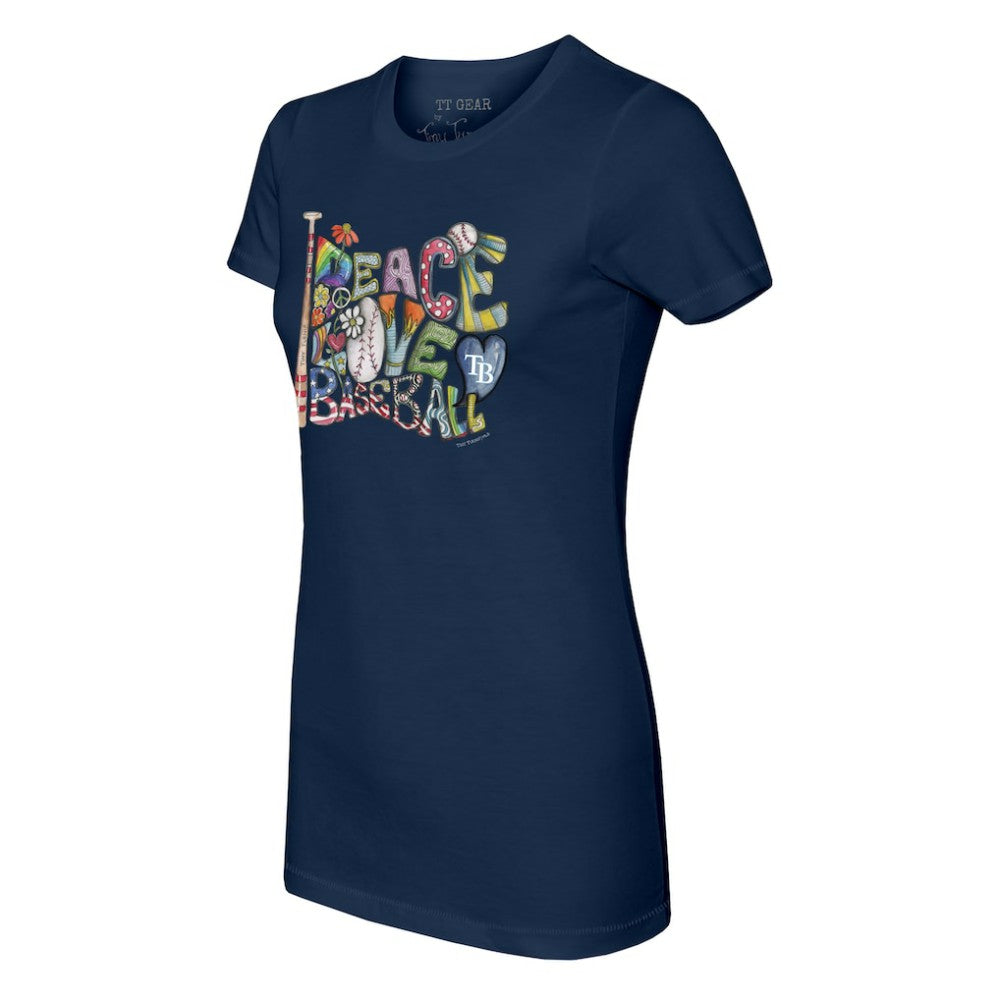 Tampa Bay Rays Tiny Turnip Women's Peace Love Baseball Fitted T-Shirt - Navy