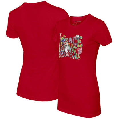 St. Louis Cardinals Tiny Turnip Women's Peace Love Baseball Fitted T-Shirt - Red