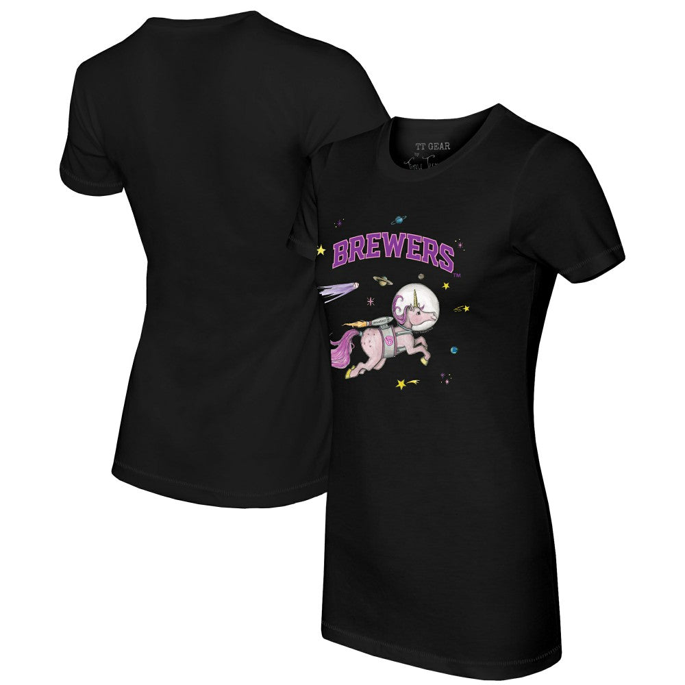 Milwaukee Brewers Tiny Turnip Women's Space Unicorn T-Shirt - Black