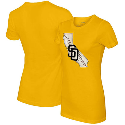 San Diego Padres Tiny Turnip Women's State Outline T-Shirt - Gold