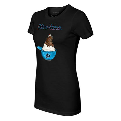 Miami Marlins Tiny Turnip Women's Sundae Helmet T-Shirt - Black