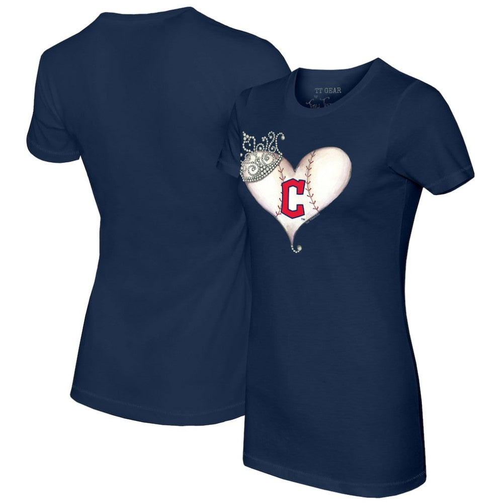 Cleveland Guardians Tiny Turnip Women's Tiara Heart T-Shirt - Navy