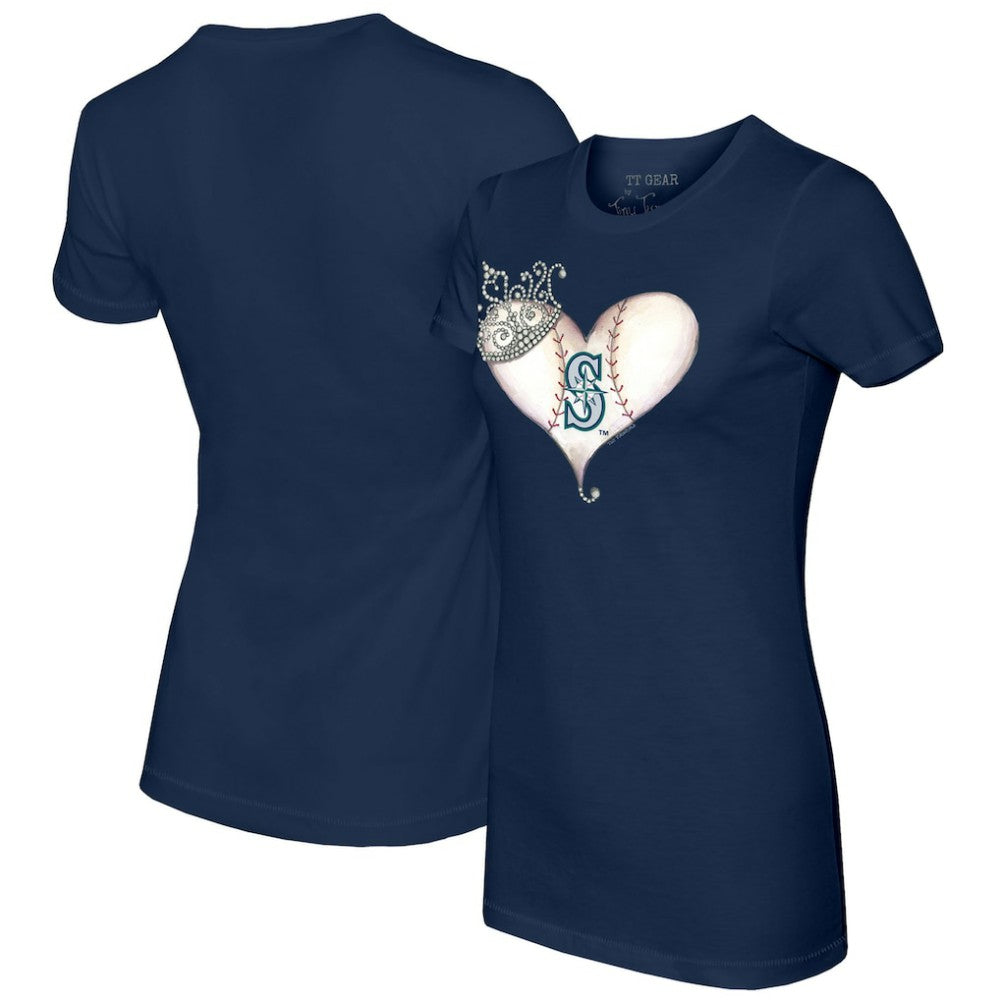 Seattle Mariners Tiny Turnip Women's Tiara Heart T-Shirt - Navy
