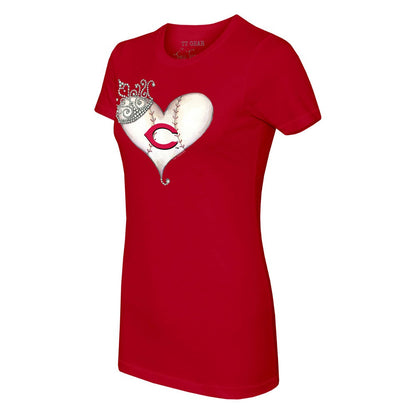 Cincinnati Reds Tiny Turnip Women's Tiara Heart T-Shirt - Red