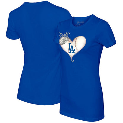 Los Angeles Dodgers Tiny Turnip Women's Tiara Heart T-Shirt - Royal