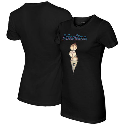 Miami Marlins Tiny Turnip Women's Triple Scoop T-Shirt - Black