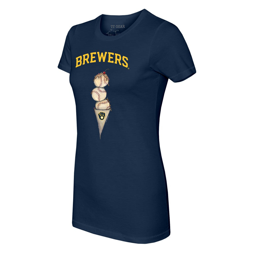 Milwaukee Brewers Tiny Turnip Women's Triple Scoop T-Shirt - Navy