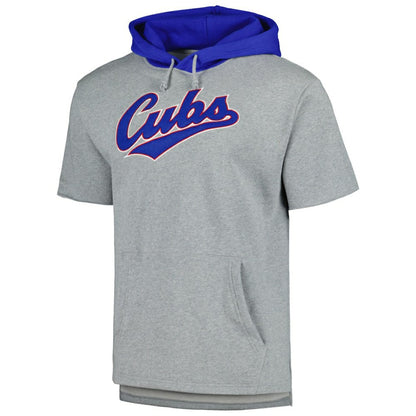 Chicago Cubs Postgame Short Sleeve Pullover Hoodie - Heather Gray | Mitchell & Ness