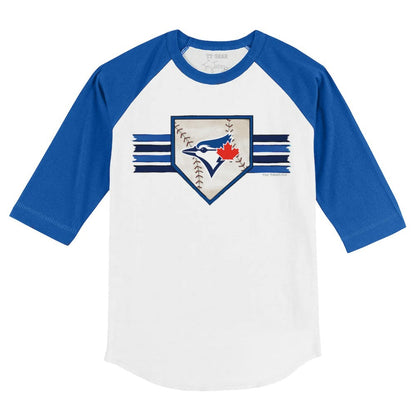 Toronto Blue Jays Tiny Turnip Youth Base Stripe 3/4-Sleeve Raglan T-Shirt - White/Royal