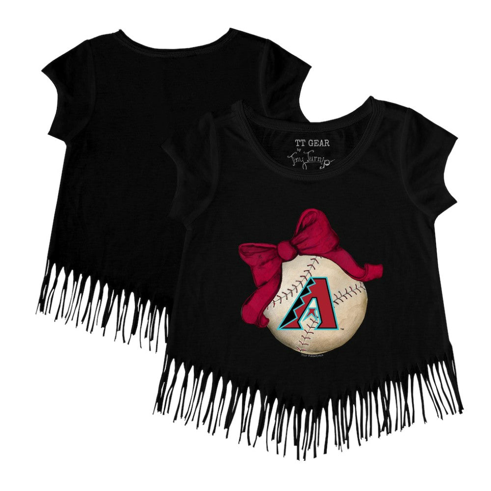 Arizona Diamondbacks Tiny Turnip Girls Youth Baseball Bow Fringe T-Shirt - Black