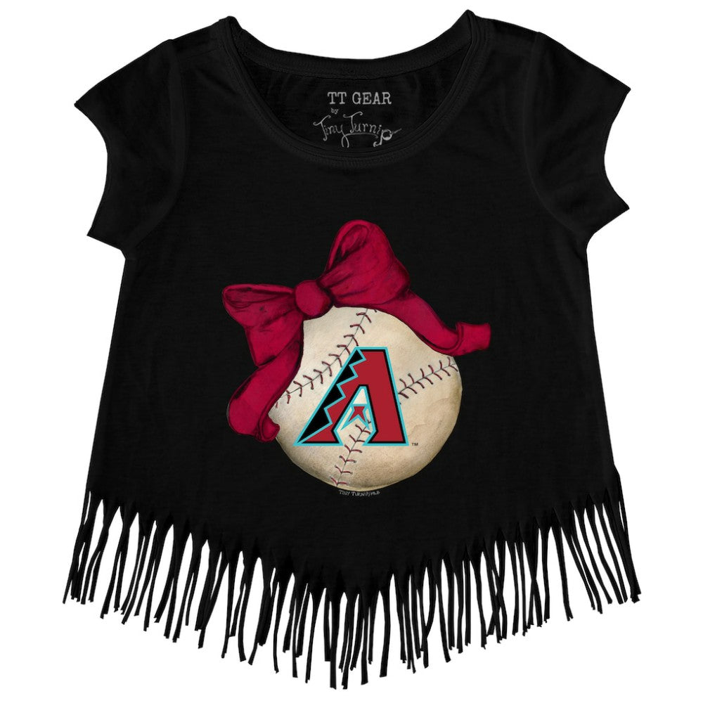 Arizona Diamondbacks Tiny Turnip Girls Youth Baseball Bow Fringe T-Shirt - Black