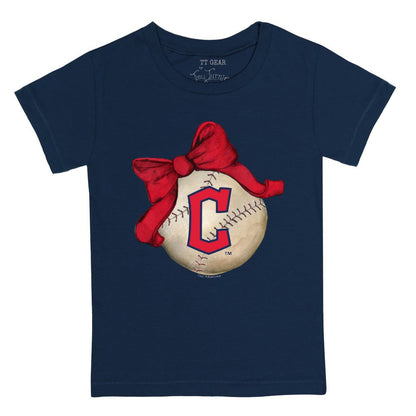 Cleveland Guardians Tiny Turnip Youth Baseball Bow T-Shirt - Navy